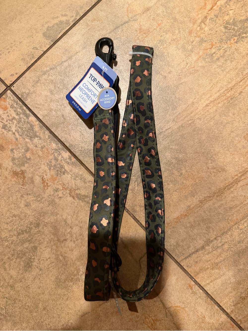 Top Paw Green Leopard Print Kids Neoprene Leash